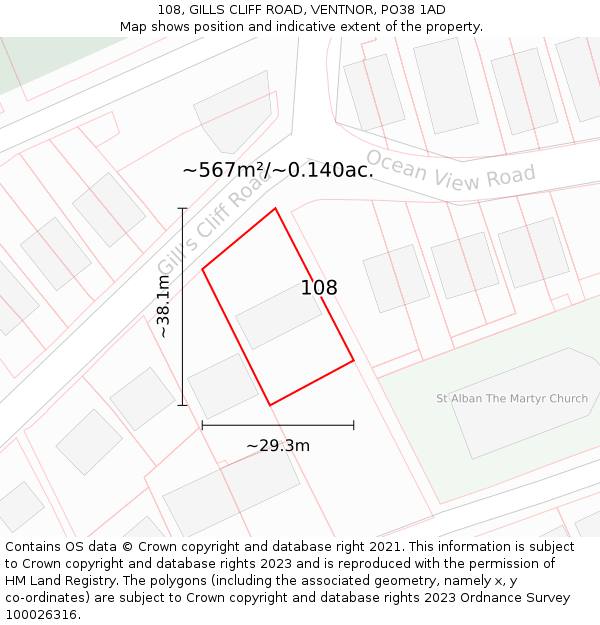 108, GILLS CLIFF ROAD, VENTNOR, PO38 1AD: Plot and title map