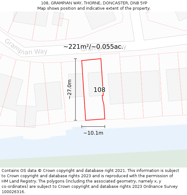 108, GRAMPIAN WAY, THORNE, DONCASTER, DN8 5YP: Plot and title map