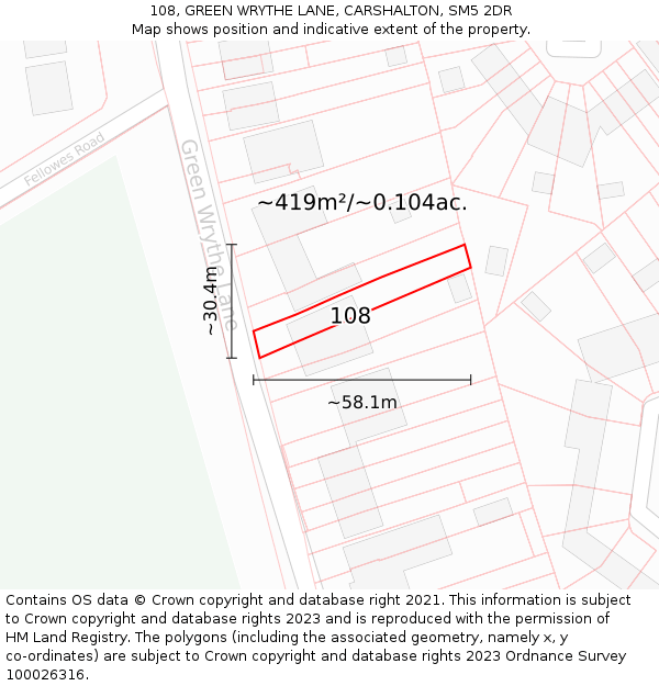 108, GREEN WRYTHE LANE, CARSHALTON, SM5 2DR: Plot and title map