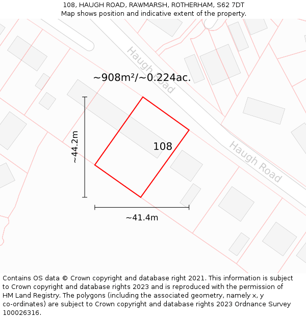 108, HAUGH ROAD, RAWMARSH, ROTHERHAM, S62 7DT: Plot and title map