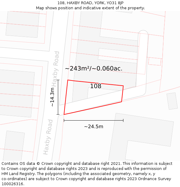 108, HAXBY ROAD, YORK, YO31 8JP: Plot and title map