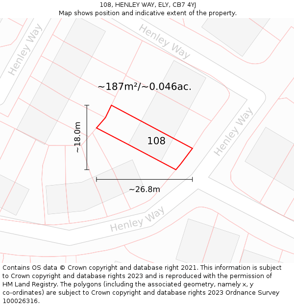 108, HENLEY WAY, ELY, CB7 4YJ: Plot and title map