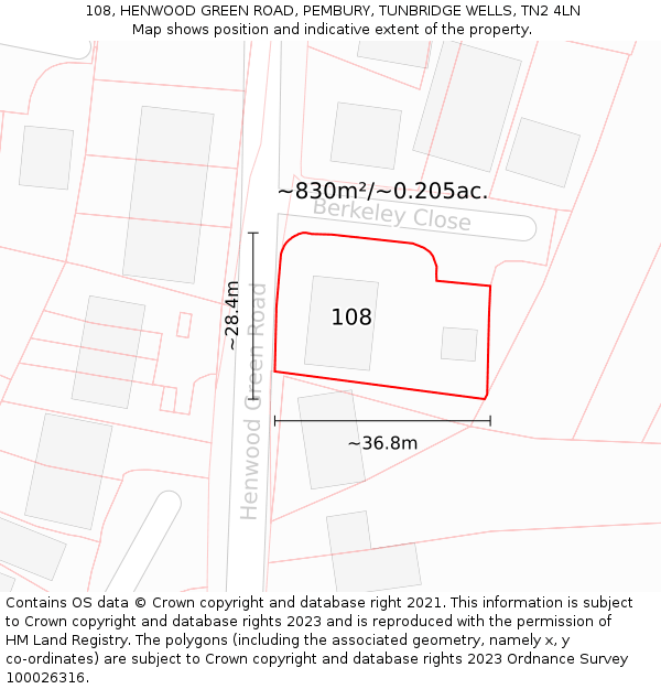 108, HENWOOD GREEN ROAD, PEMBURY, TUNBRIDGE WELLS, TN2 4LN: Plot and title map