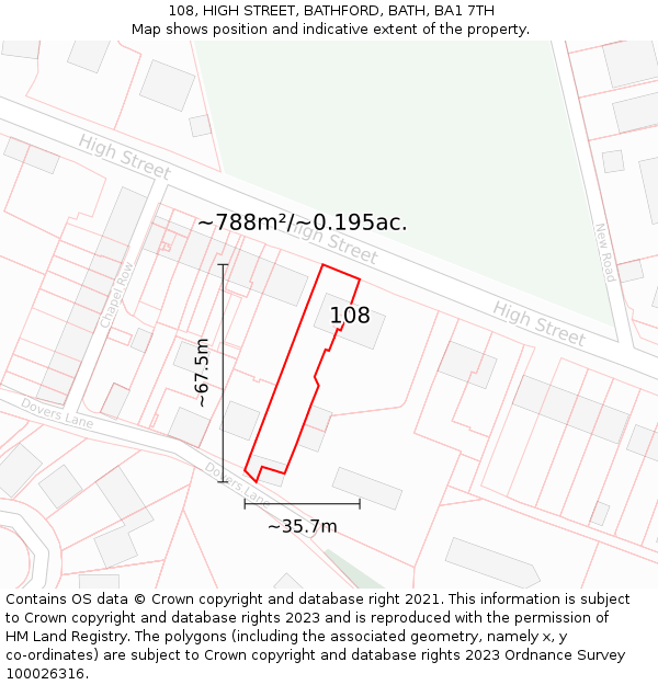 108, HIGH STREET, BATHFORD, BATH, BA1 7TH: Plot and title map