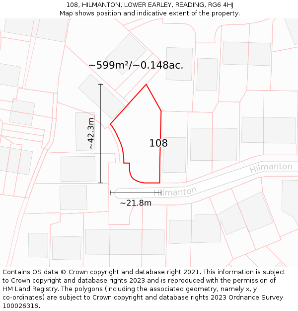 108, HILMANTON, LOWER EARLEY, READING, RG6 4HJ: Plot and title map