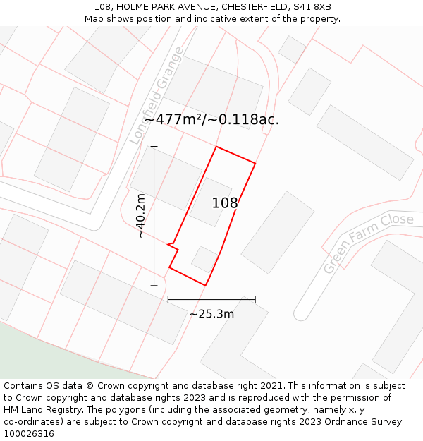 108, HOLME PARK AVENUE, CHESTERFIELD, S41 8XB: Plot and title map