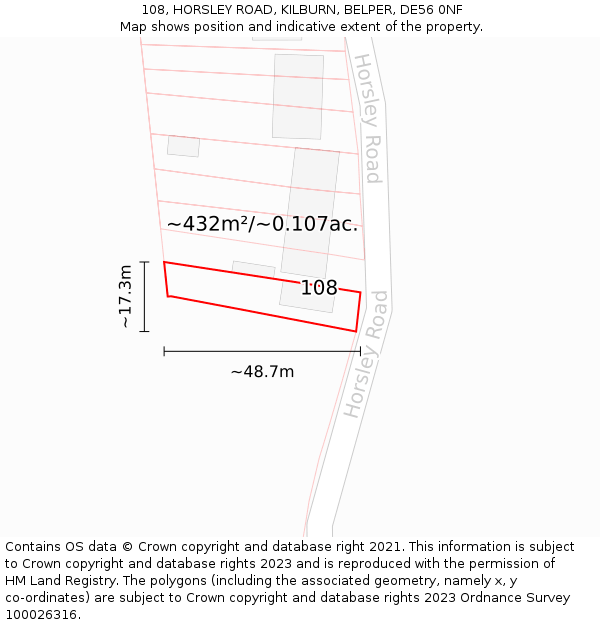 108, HORSLEY ROAD, KILBURN, BELPER, DE56 0NF: Plot and title map