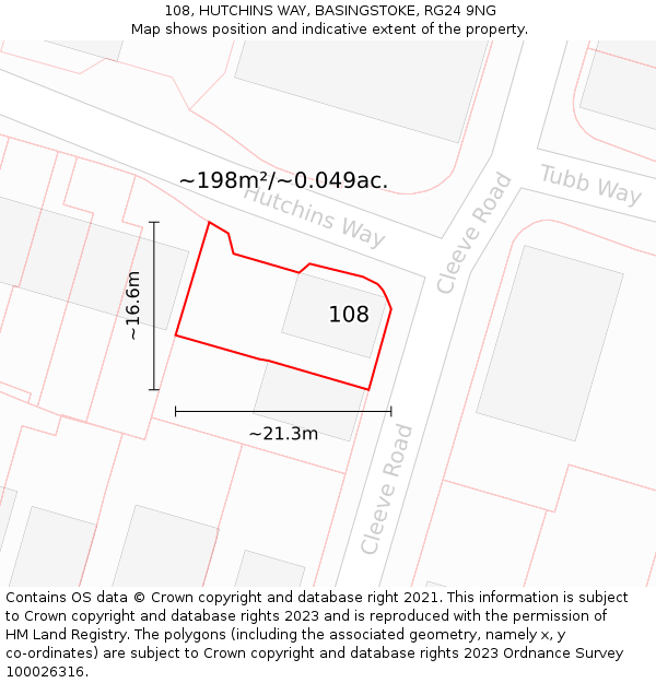 108, HUTCHINS WAY, BASINGSTOKE, RG24 9NG: Plot and title map