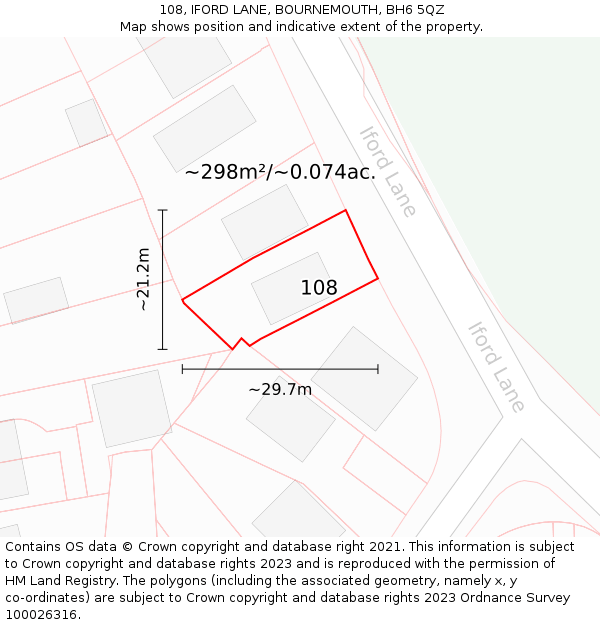 108, IFORD LANE, BOURNEMOUTH, BH6 5QZ: Plot and title map