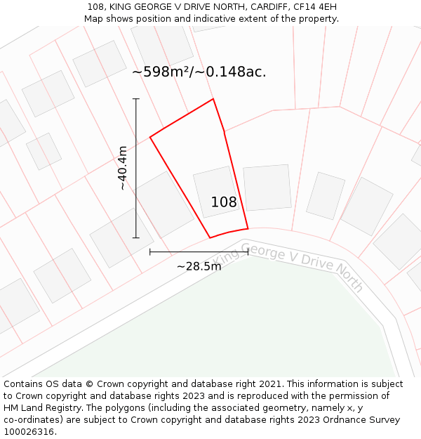 108, KING GEORGE V DRIVE NORTH, CARDIFF, CF14 4EH: Plot and title map