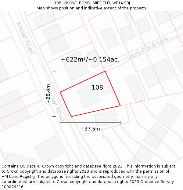 108, KNOWL ROAD, MIRFIELD, WF14 9RJ: Plot and title map