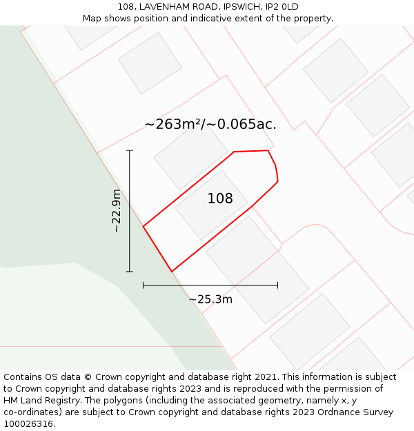 108, LAVENHAM ROAD, IPSWICH, IP2 0LD: Plot and title map