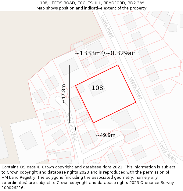 108, LEEDS ROAD, ECCLESHILL, BRADFORD, BD2 3AY: Plot and title map