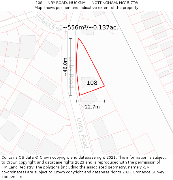 108, LINBY ROAD, HUCKNALL, NOTTINGHAM, NG15 7TW: Plot and title map