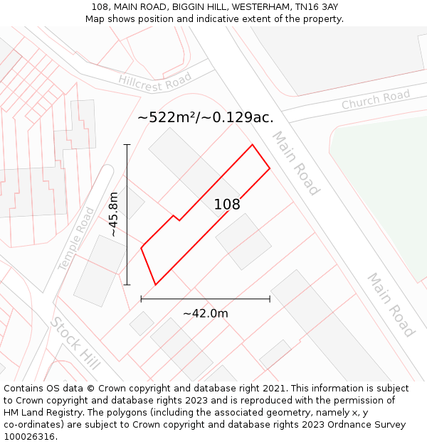108, MAIN ROAD, BIGGIN HILL, WESTERHAM, TN16 3AY: Plot and title map