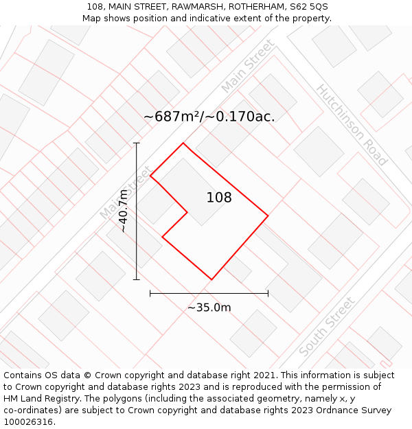 108, MAIN STREET, RAWMARSH, ROTHERHAM, S62 5QS: Plot and title map