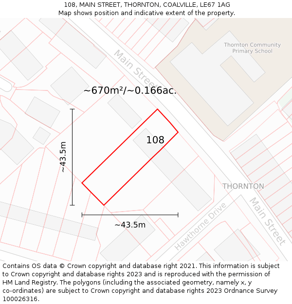 108, MAIN STREET, THORNTON, COALVILLE, LE67 1AG: Plot and title map