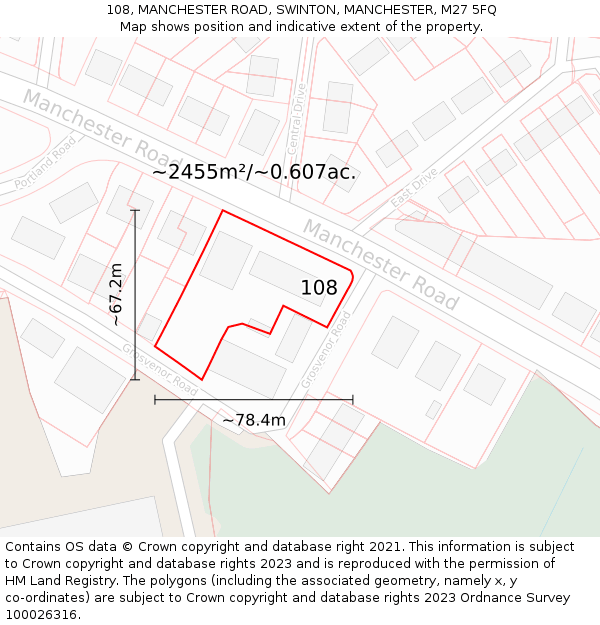 108, MANCHESTER ROAD, SWINTON, MANCHESTER, M27 5FQ: Plot and title map