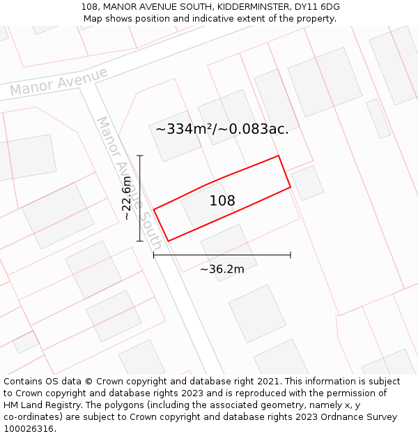 108, MANOR AVENUE SOUTH, KIDDERMINSTER, DY11 6DG: Plot and title map