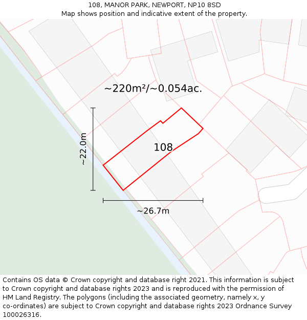 108, MANOR PARK, NEWPORT, NP10 8SD: Plot and title map