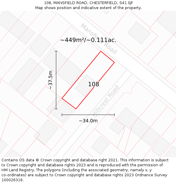 108, MANSFIELD ROAD, CHESTERFIELD, S41 0JF: Plot and title map