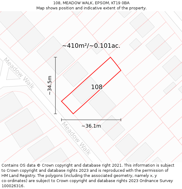108, MEADOW WALK, EPSOM, KT19 0BA: Plot and title map