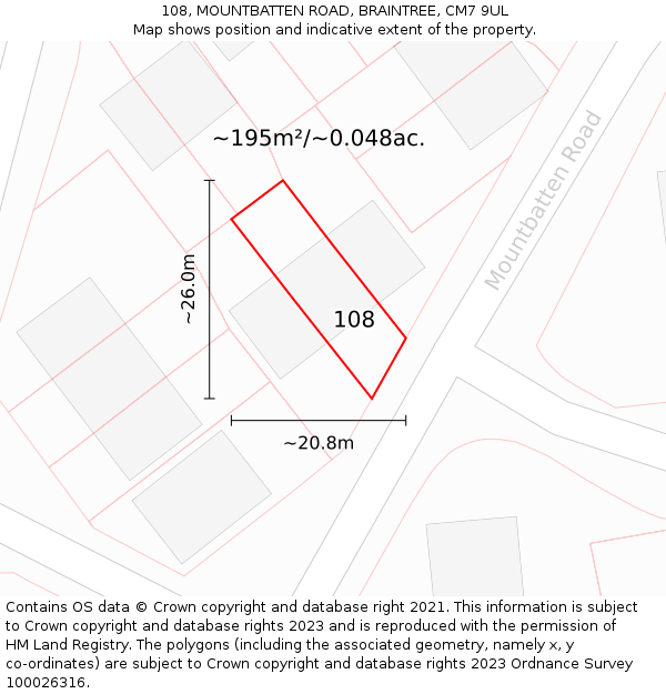 108, MOUNTBATTEN ROAD, BRAINTREE, CM7 9UL: Plot and title map