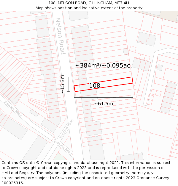 108, NELSON ROAD, GILLINGHAM, ME7 4LL: Plot and title map