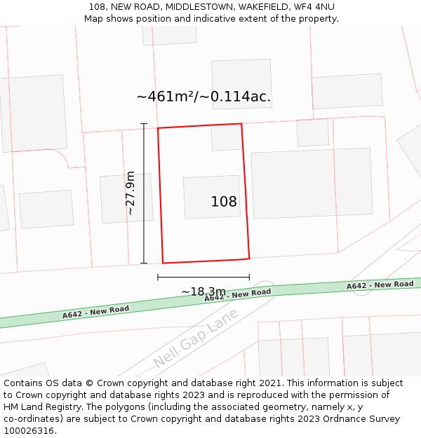 108, NEW ROAD, MIDDLESTOWN, WAKEFIELD, WF4 4NU: Plot and title map
