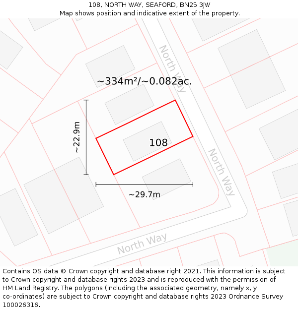 108, NORTH WAY, SEAFORD, BN25 3JW: Plot and title map
