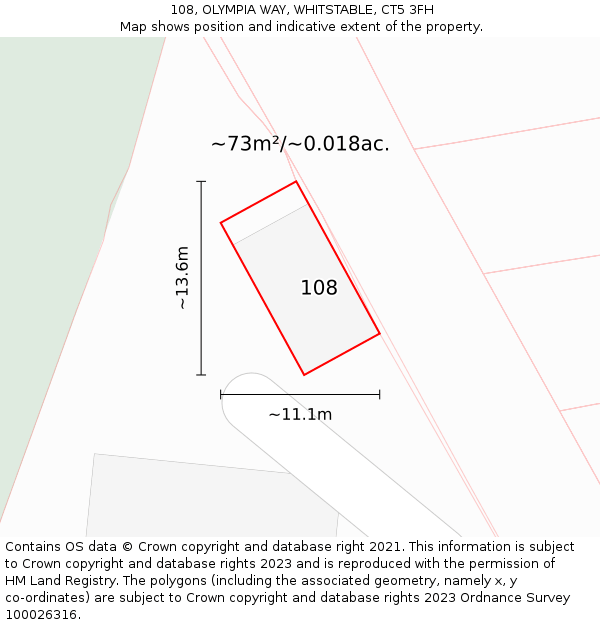 108, OLYMPIA WAY, WHITSTABLE, CT5 3FH: Plot and title map