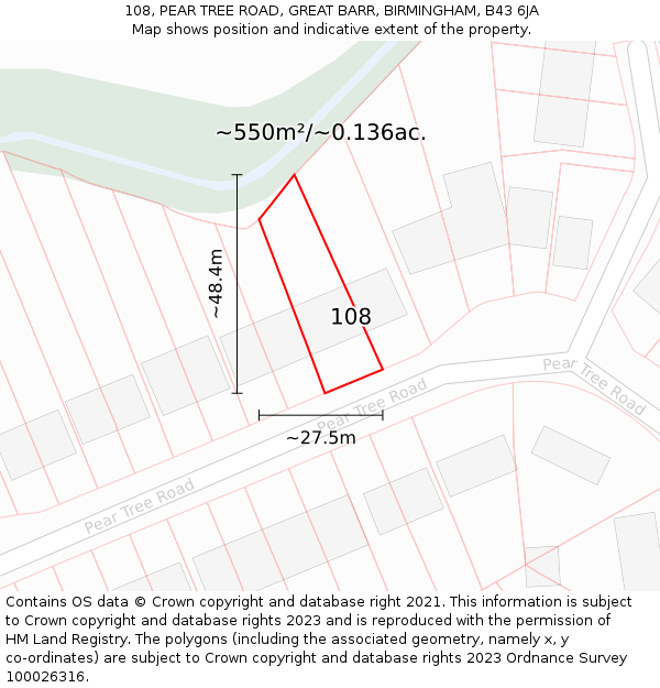 108, PEAR TREE ROAD, GREAT BARR, BIRMINGHAM, B43 6JA: Plot and title map