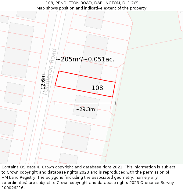 108, PENDLETON ROAD, DARLINGTON, DL1 2YS: Plot and title map