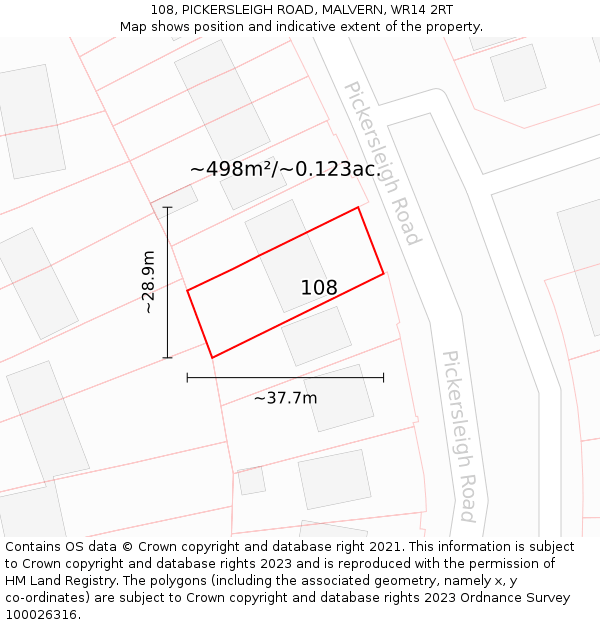 108, PICKERSLEIGH ROAD, MALVERN, WR14 2RT: Plot and title map