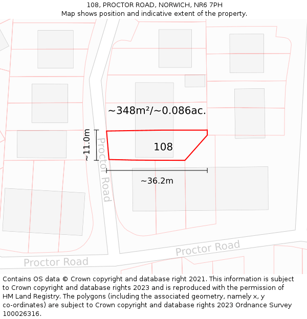 108, PROCTOR ROAD, NORWICH, NR6 7PH: Plot and title map