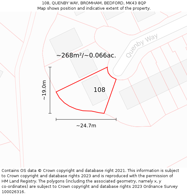 108, QUENBY WAY, BROMHAM, BEDFORD, MK43 8QP: Plot and title map