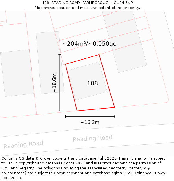 108, READING ROAD, FARNBOROUGH, GU14 6NP: Plot and title map