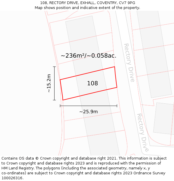 108, RECTORY DRIVE, EXHALL, COVENTRY, CV7 9PG: Plot and title map