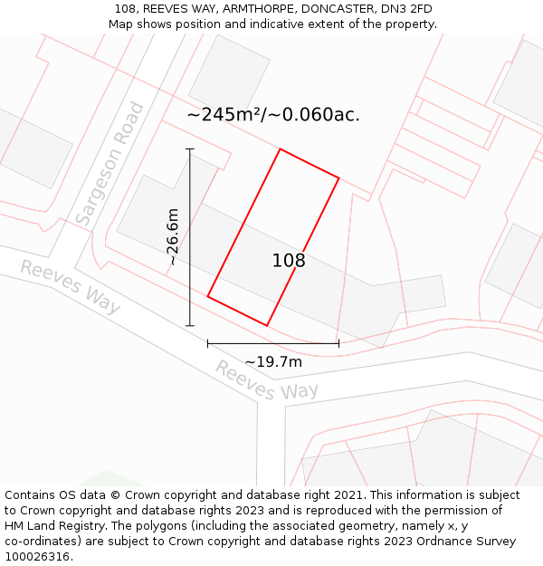 108, REEVES WAY, ARMTHORPE, DONCASTER, DN3 2FD: Plot and title map
