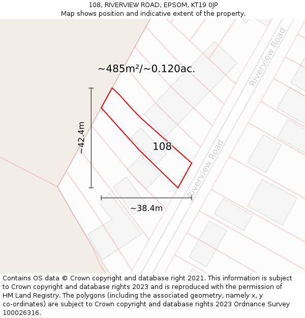 108, RIVERVIEW ROAD, EPSOM, KT19 0JP: Plot and title map
