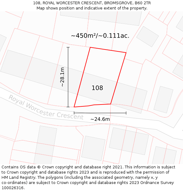 108, ROYAL WORCESTER CRESCENT, BROMSGROVE, B60 2TR: Plot and title map