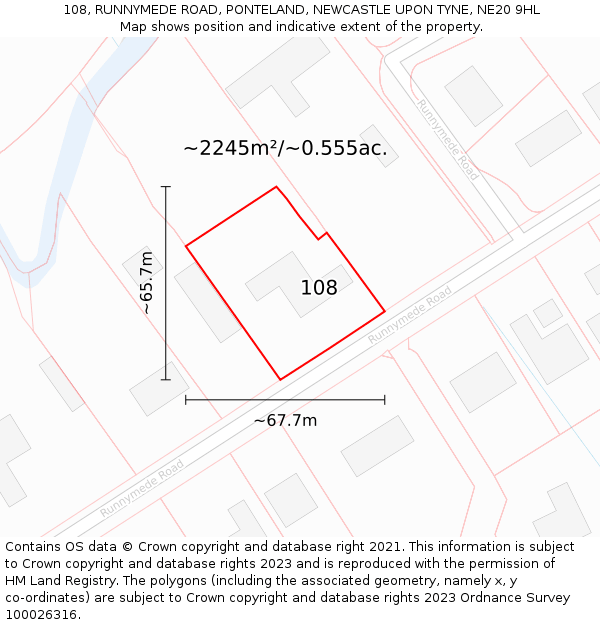 108, RUNNYMEDE ROAD, PONTELAND, NEWCASTLE UPON TYNE, NE20 9HL: Plot and title map