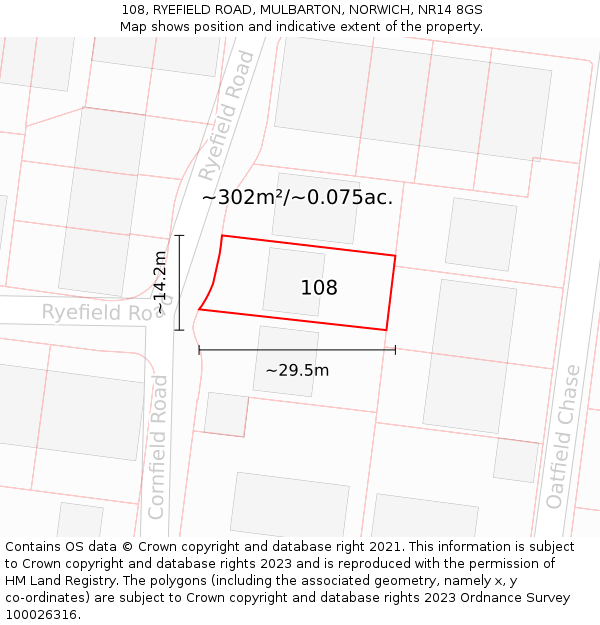 108, RYEFIELD ROAD, MULBARTON, NORWICH, NR14 8GS: Plot and title map