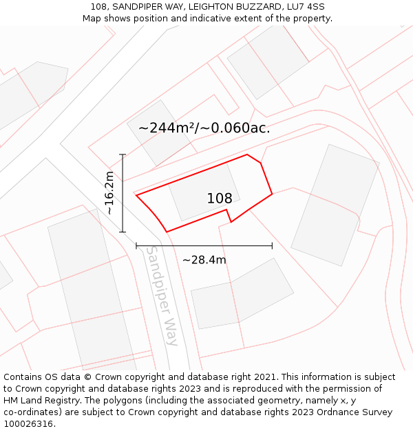 108, SANDPIPER WAY, LEIGHTON BUZZARD, LU7 4SS: Plot and title map