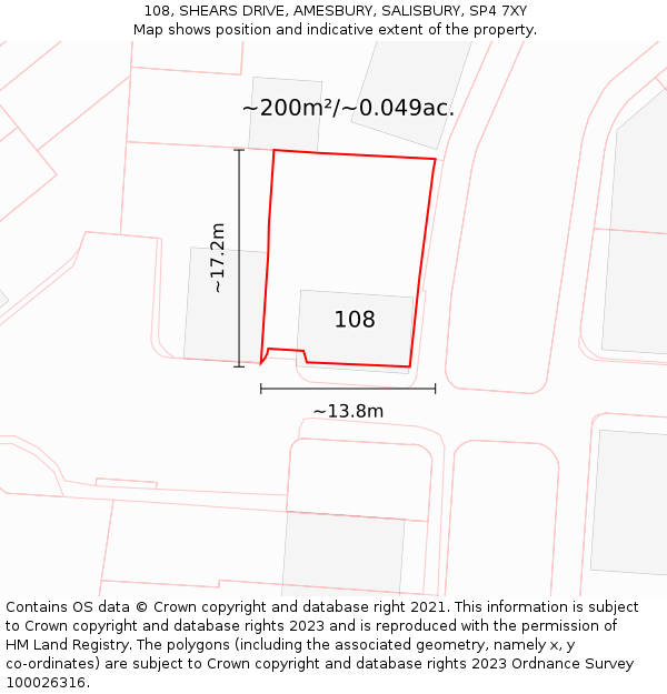 108, SHEARS DRIVE, AMESBURY, SALISBURY, SP4 7XY: Plot and title map