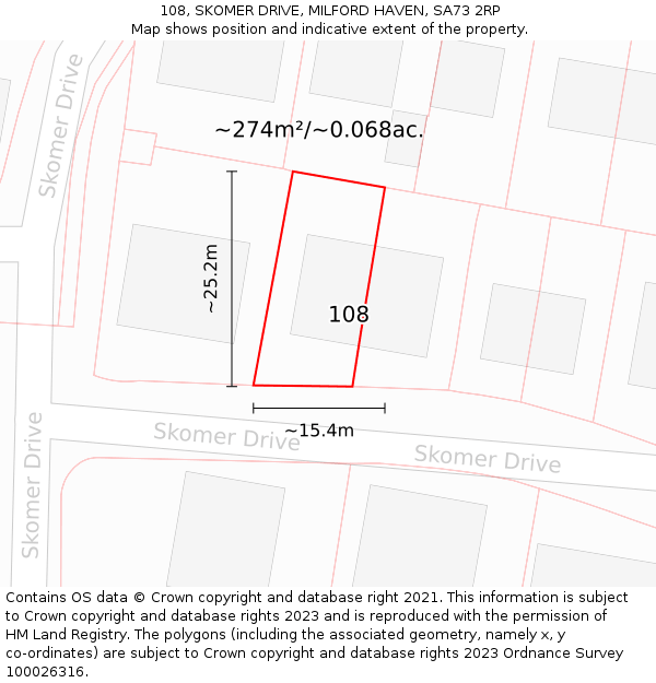 108, SKOMER DRIVE, MILFORD HAVEN, SA73 2RP: Plot and title map