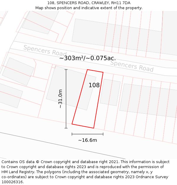 108, SPENCERS ROAD, CRAWLEY, RH11 7DA: Plot and title map