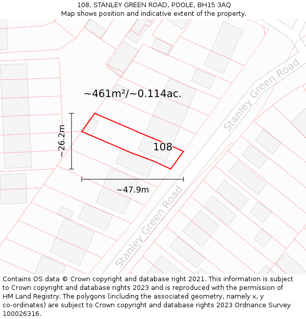108, STANLEY GREEN ROAD, POOLE, BH15 3AQ: Plot and title map