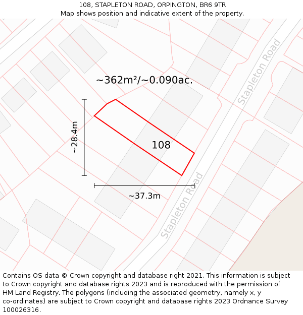 108, STAPLETON ROAD, ORPINGTON, BR6 9TR: Plot and title map