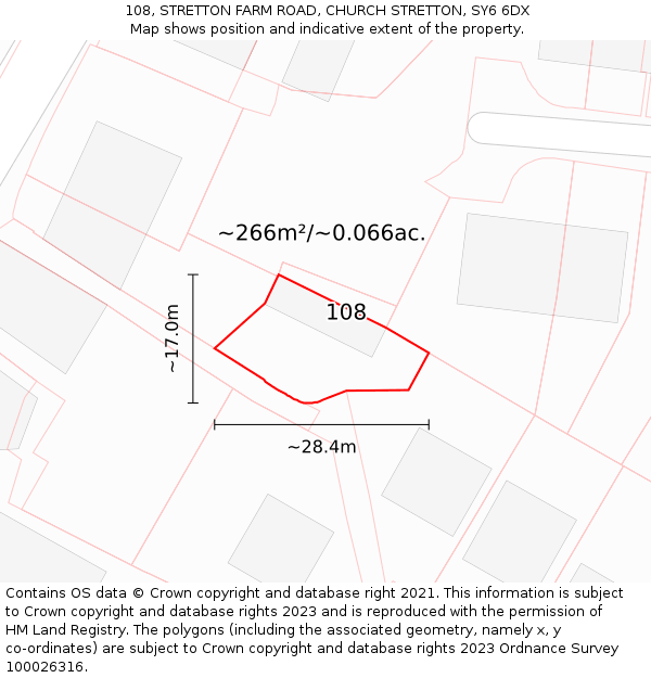 108, STRETTON FARM ROAD, CHURCH STRETTON, SY6 6DX: Plot and title map